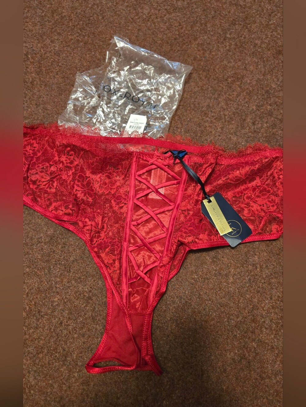 New! Fox & Royal Irina Cless Cheeky Sheer Lingerie No Crotch Size XXL Red